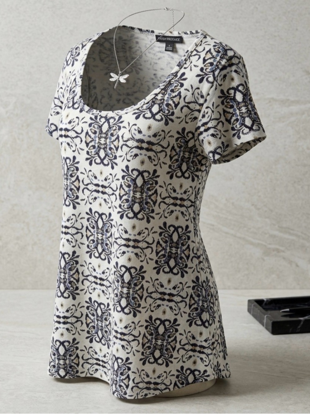 Fresh produce Cream and Black Printed Scoop Neck Tunic